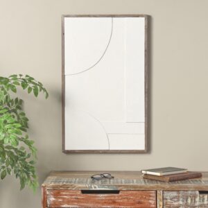 White Wood Geometric Textured Dimensional Shape Home Wall Decor with Brown Wooden Frame