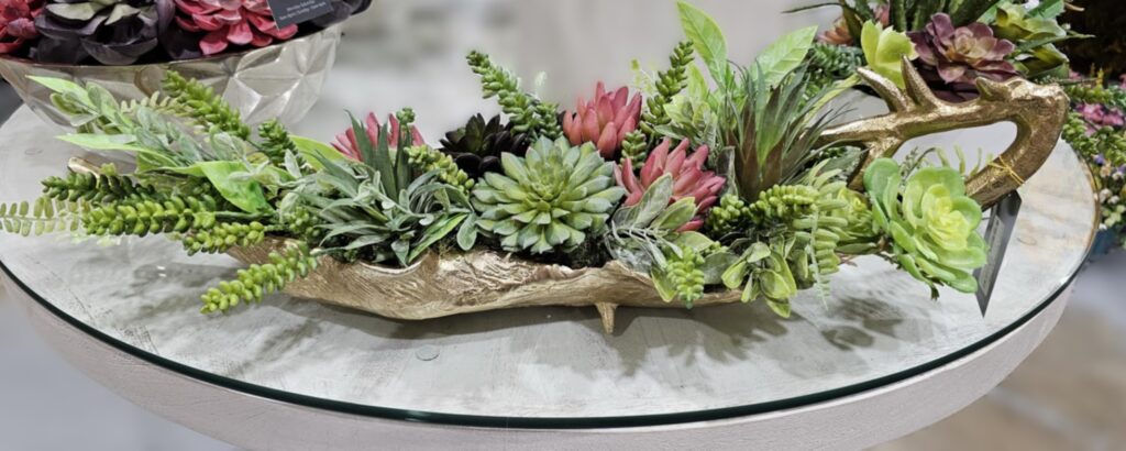 Hand Made Faux Succulent Arrangement on Gold Tray
