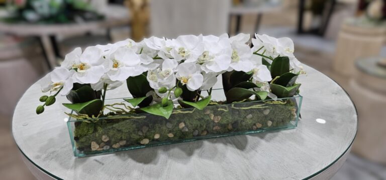 Hand Made Orchid Arrangement in Graveled Clear Pot