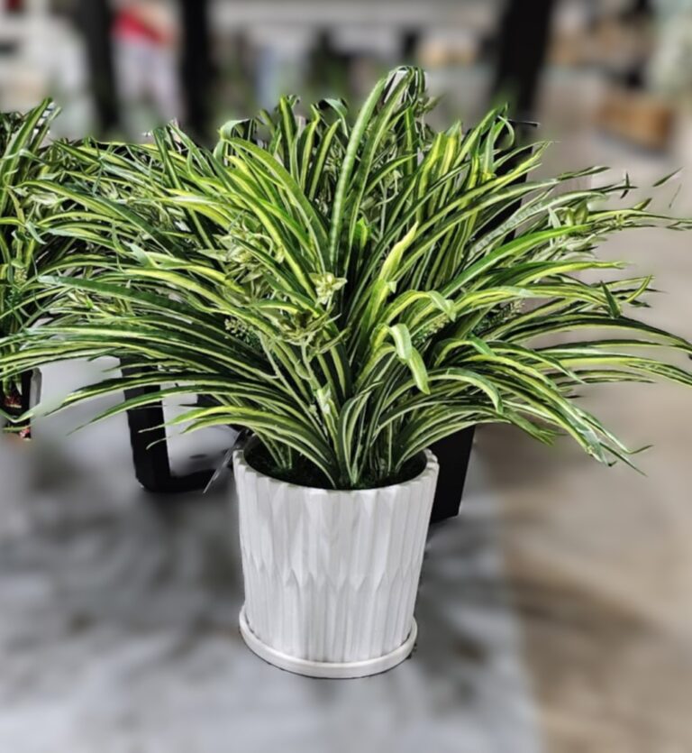 Hand Made Faux Grass Arrangement in White Pot