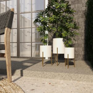 White Metal Indoor Outdoor Planter with Removable Stand