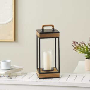 Brown Metal Open Frame Indoor Outdoor Candle Lantern with Black Metal Accents