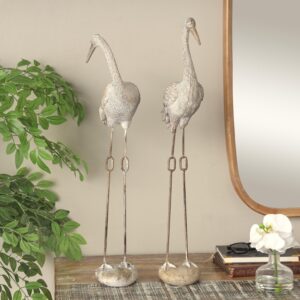 Cream Polyresin Bird Tall Carved Crane Decorative Sculpture with Long Legs