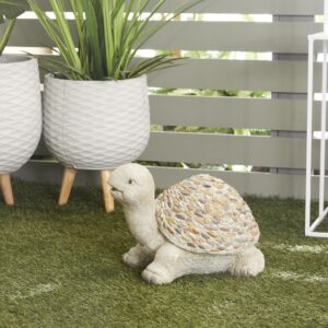 White Polystone Turtle Indoor Outdoor Decorative Garden Sculpture with Stone Mosaic Design