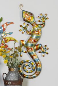 Multi Colored Metal Lizard Indoor Outdoor Home Wall Decor with Diamond and Swirl Details