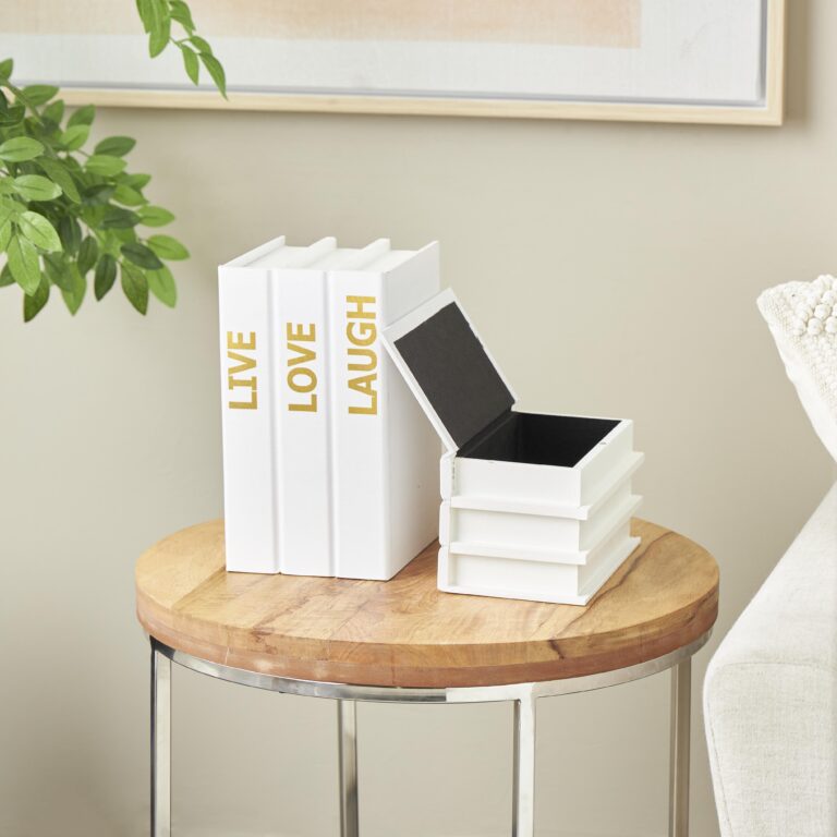 White Canvas "Live", "Love", "Laugh" Book Storage Decorative Box with Gold Lettering