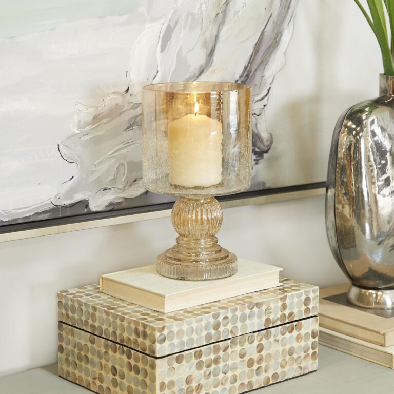 Brown Glass Handmade Turned Style Pillar Room Hurricane Lamp with Faux Mercury Glass Finish