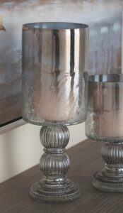 Black Glass Handmade Turned Style Pillar Room Hurricane Lamp with Smoked Glass Finish