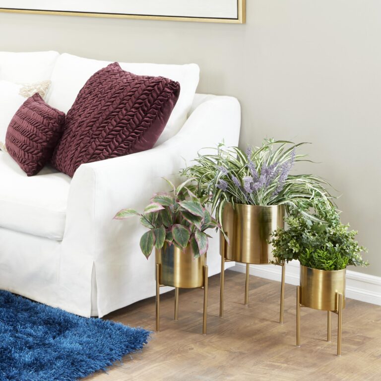 Gold Metal Indoor Outdoor Planter with Removable Stand
