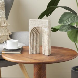 Beige Marble Geometric Rectangular Decorative Sculpture with Arched Groove Interior