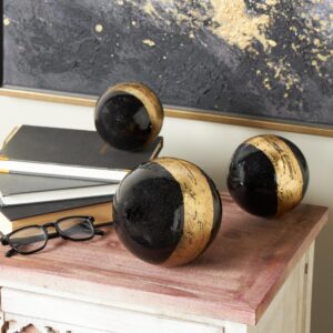 Black Plastic Abstract Brushed Decorative Orbs & Vase Filler with Brown Stripe