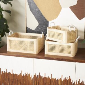 Brown Rattan Woven Decorative and Functional Storage Basket with Rope Handles