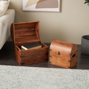 Brown Wood Handmade Arched Storage Chest Decorative Box with Black Metal Hardware