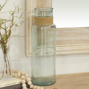 Teal Recycled Glass Handmade Slim Spanish Bottle Neck Decorative Vase with Wrapped Rattan Neck