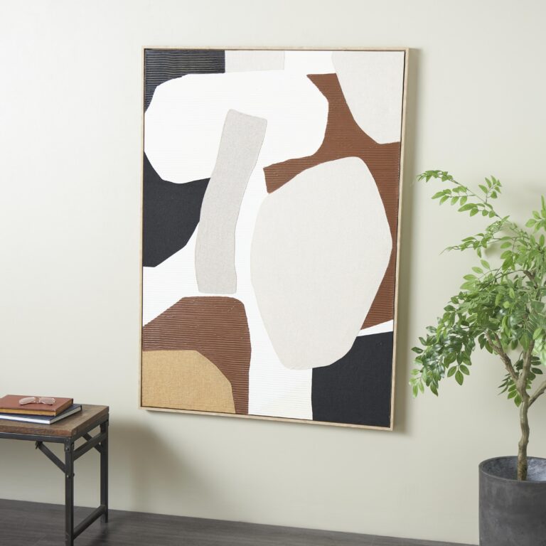 Brown Wood Geometric Abstract Overlapping Circle Decorative Wall Art with Cream Accents
