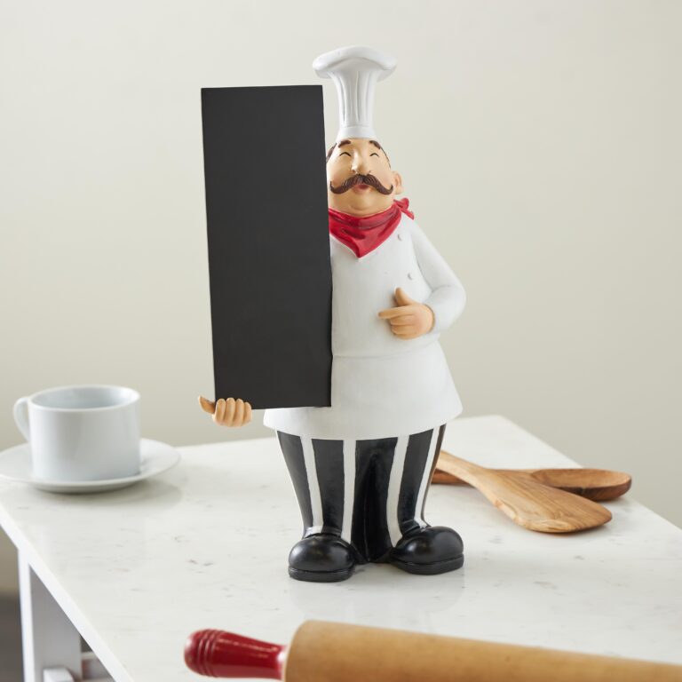 White Polystone Chef Kitchen Decorative Figurine Decorative Sculpture with Chalkboard
