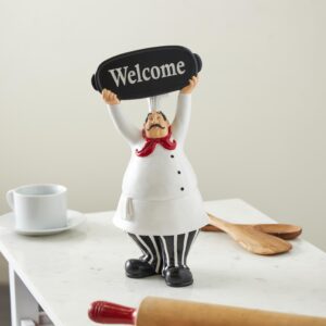 White Polystone Chef Kitchen Decorative Figurine Decorative Sculpture with Welcome Sign