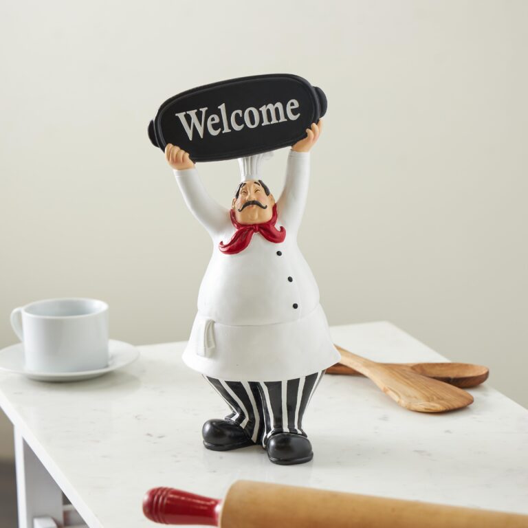 White Polystone Chef Kitchen Decorative Figurine Decorative Sculpture with Welcome Sign