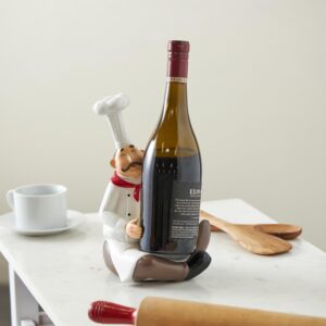 White Polystone Chef Kitchen Decorative Figurine Single Bottle Wine Holder with Red Accents
