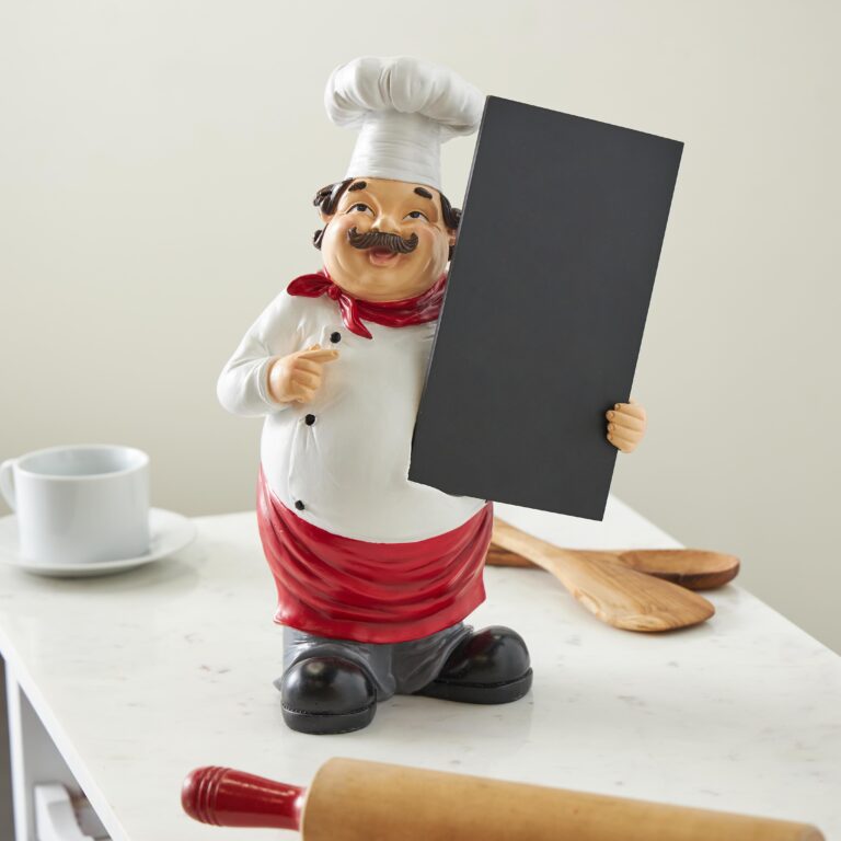 White Polystone Chef Kitchen Decorative Figurine Decorative Sculpture with Chalkboard