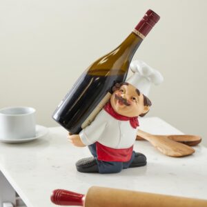 White Polystone Chef Kitchen Decorative Figurine Single Bottle Wine Holder with Red Accents