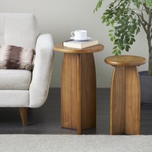 Brown Wood Pedestal Side End Accent Table