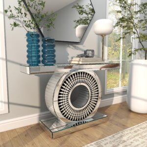 Silver Glass Sun Mirrored Crystal Living Room Console Table