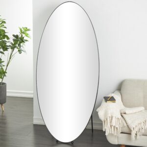 Silver Metal Oval Freestanding Room Floor Mirror with Ball Feet
