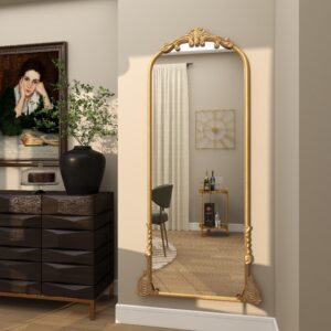 Gold Metal Scroll Tall Ornate Arched Baroque Room Floor Mirror