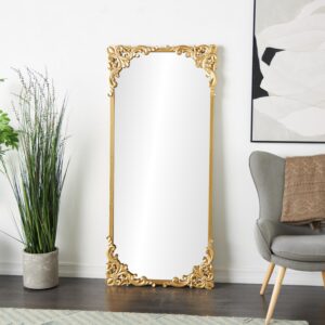 Gold Metal Scroll Tall Ornate Baroque Room Floor Mirror