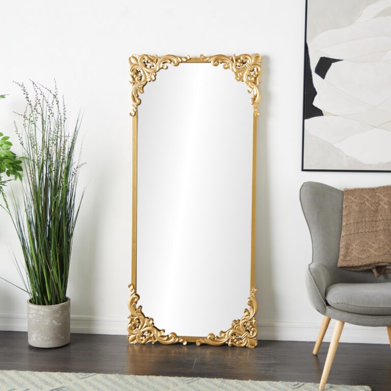 Gold Metal Scroll Tall Ornate Baroque Room Floor Mirror