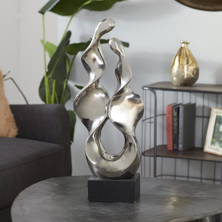 Silver Ceramic Abstract Decorative Sculpture with Black Base
