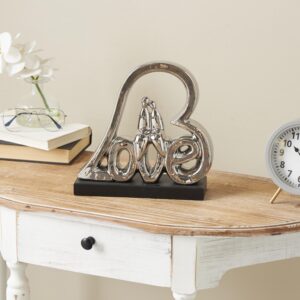 Silver Ceramic Heart Family Love Decorative Sculpture with Black Base