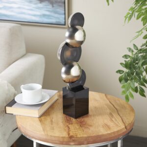 Silver Glass Abstract Stacked Orb Decorative Sculpture with Black Base