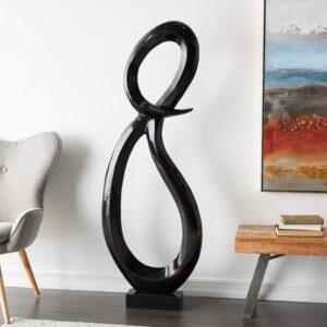 Black Aluminum Metal Abstract Tall Looped Floor Decorative Sculpture with Black Marble Base