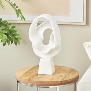 White Polystone Abstract Textured Wave Decorative Sculpture with Elevated Base