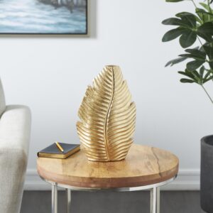 Gold Polystone Leaf Curved Metallic Decorative Vase
