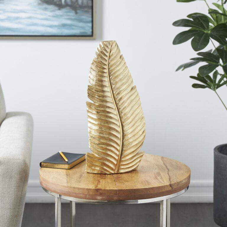 Gold Polystone Leaf Curved Metallic Decorative Vase