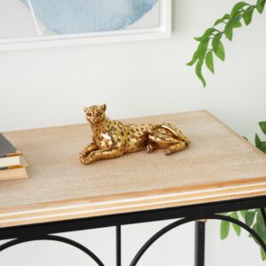 Gold Resin Leopard Laying Decorative Sculpture with Textured Spots