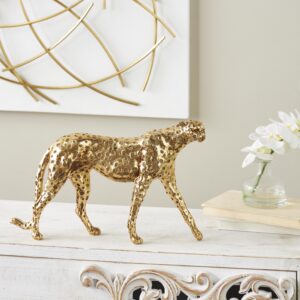 Gold Resin Leopard Walking Decorative Sculpture with Textured Spots