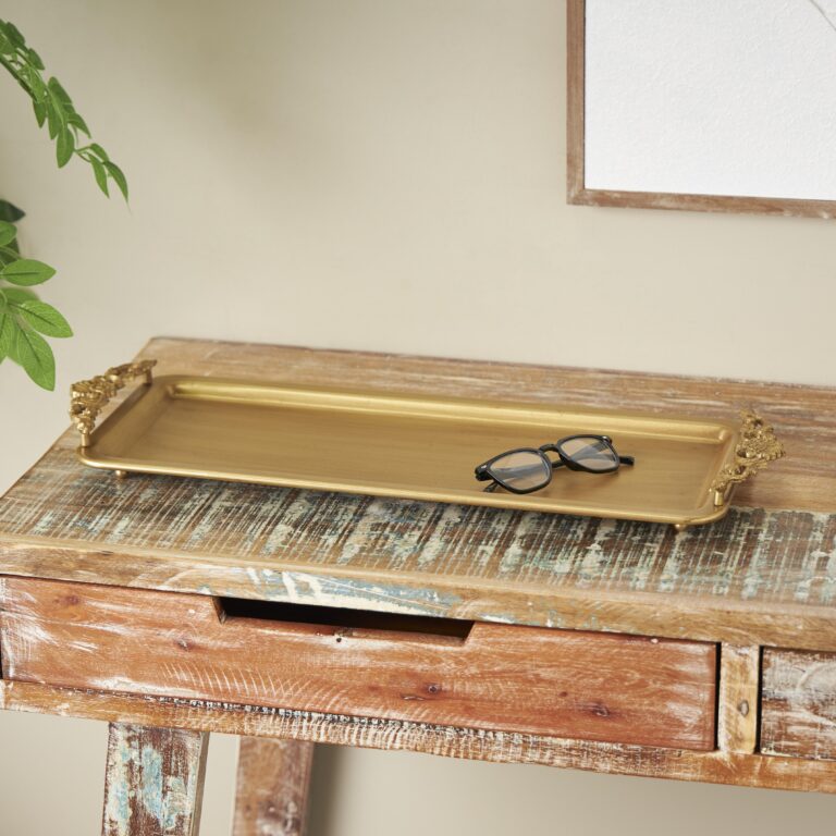 Bronze Metal Brushed Living Room Decor Tray with Antique Scrolled Handles