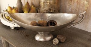 Silver Aluminum Metal Decorative Bowl with Handles