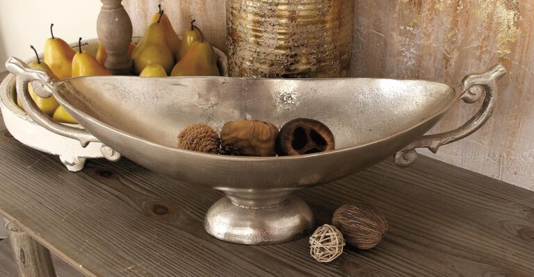 Silver Aluminum Metal Decorative Bowl with Handles
