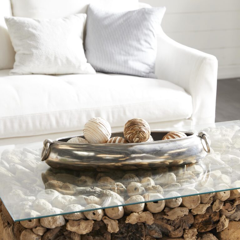 Silver Aluminum Metal Decorative Bowl with Ring Handles