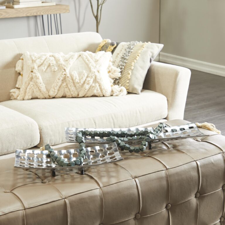 Silver Aluminum Metal Living Room Decor Tray with Grid Design