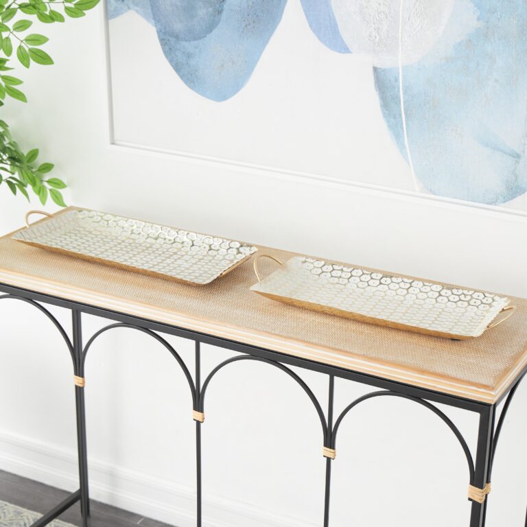 Gold Metal Geometric Geometric Dot Living Room Decor Tray with White Accents