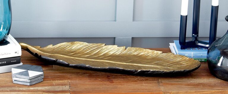 Gold Polystone Bird Feather Decorative Bowl