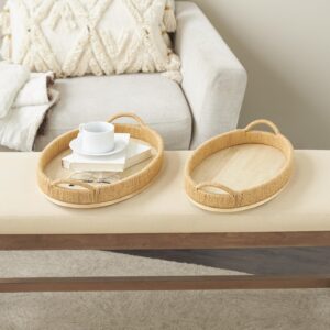 Brown Wood Handmade Living Room Decor Tray with Wood Base