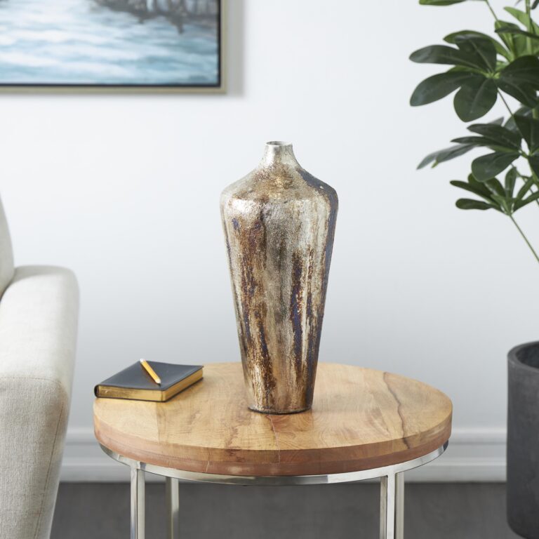 Bronze Metal Foiled Decorative Vase with Bronze and Blue Accents