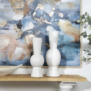 White Ceramic Abstract Fluted Round Decorative Vase